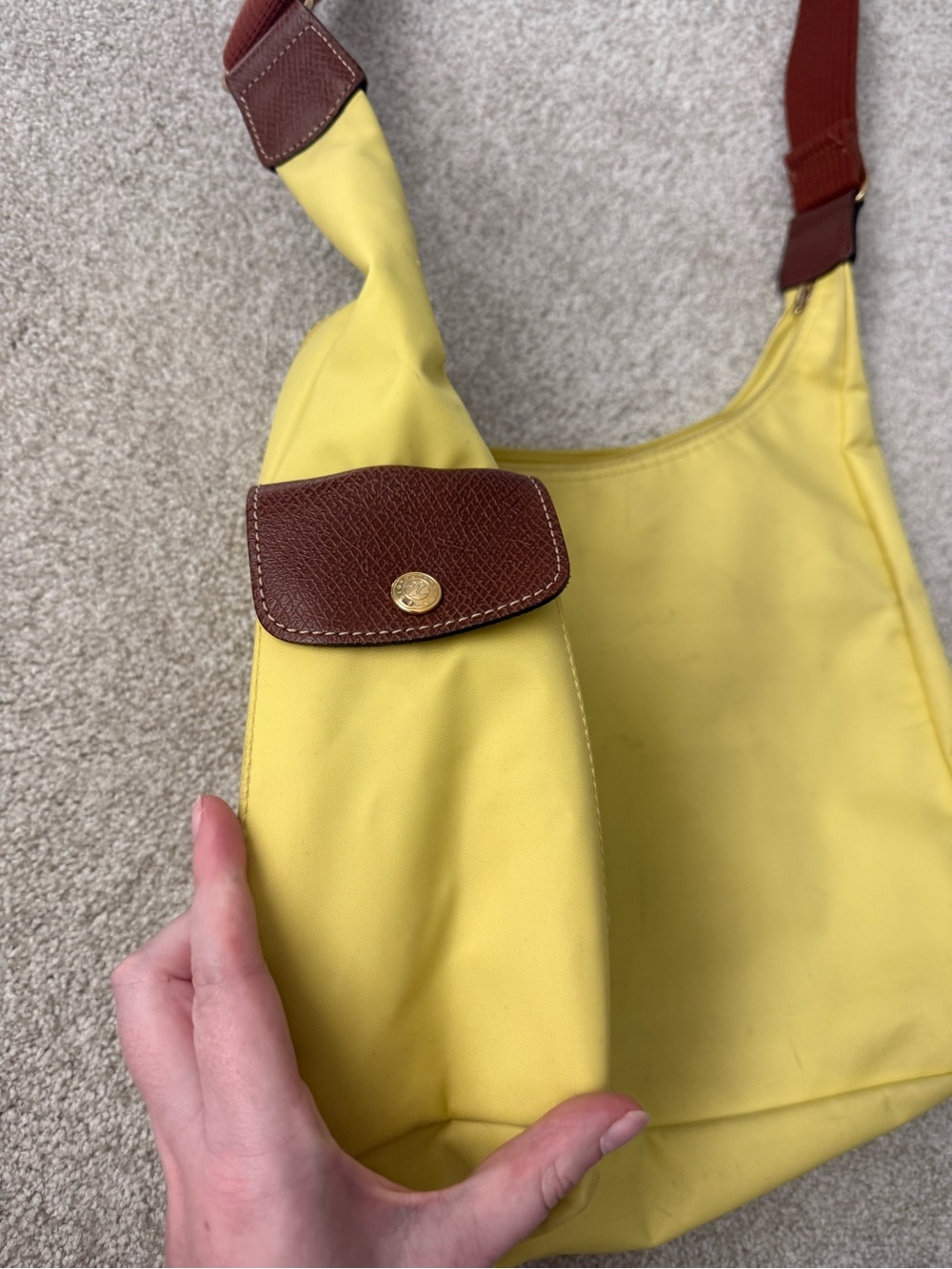Yellow Shoulder Tote Bag with Brown Strap - Picture 6 of 14
